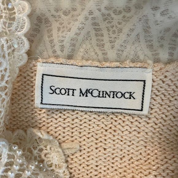 80s Vintage Scott McClintock Peach Long Sleeve Sweater with Lace Applique LG - Picture 8 of 8